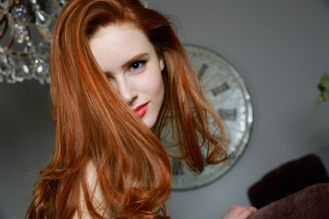 Secretary cute redhead long hair
